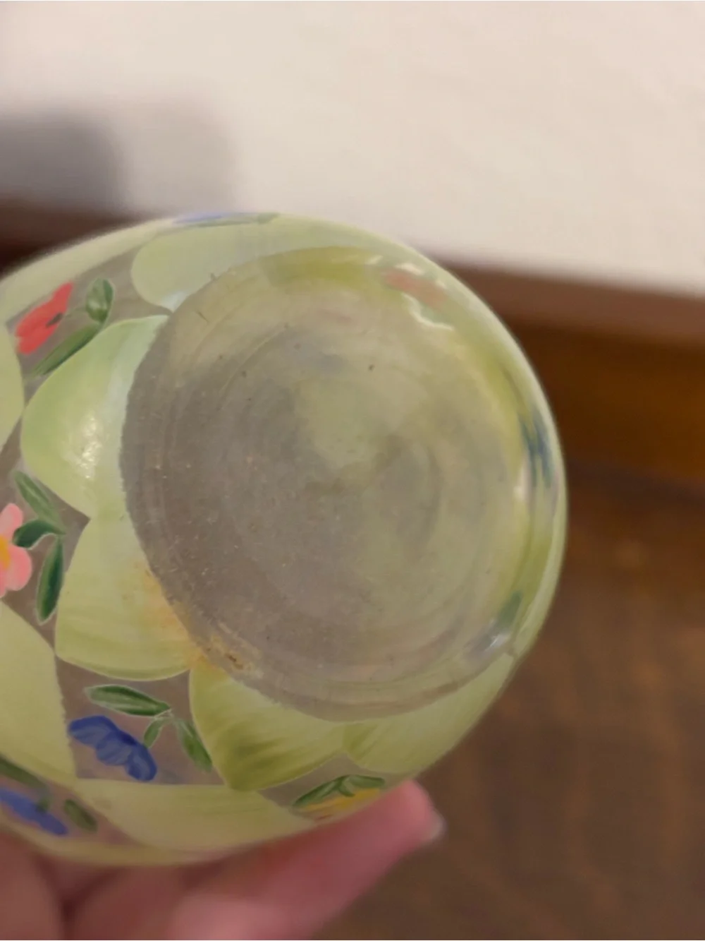 Hand-Painted Small Floral Glass Vase in Yellow and Green Cottagecore Grandmacore
